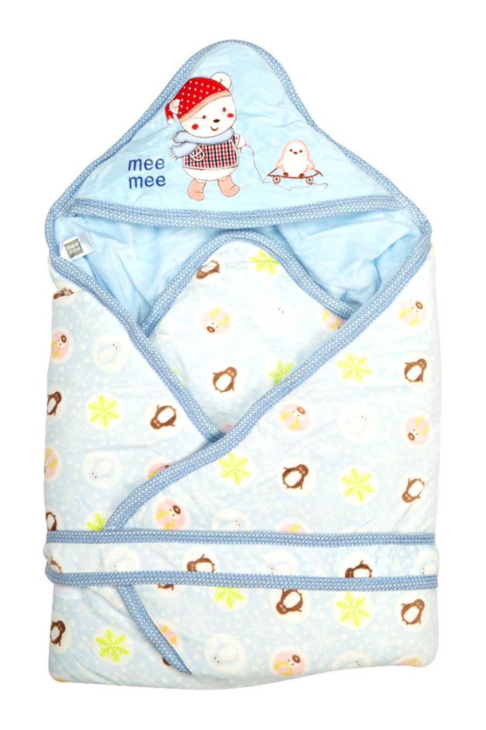 Blue Bunny Patch Cocoon Wrapper with Hood